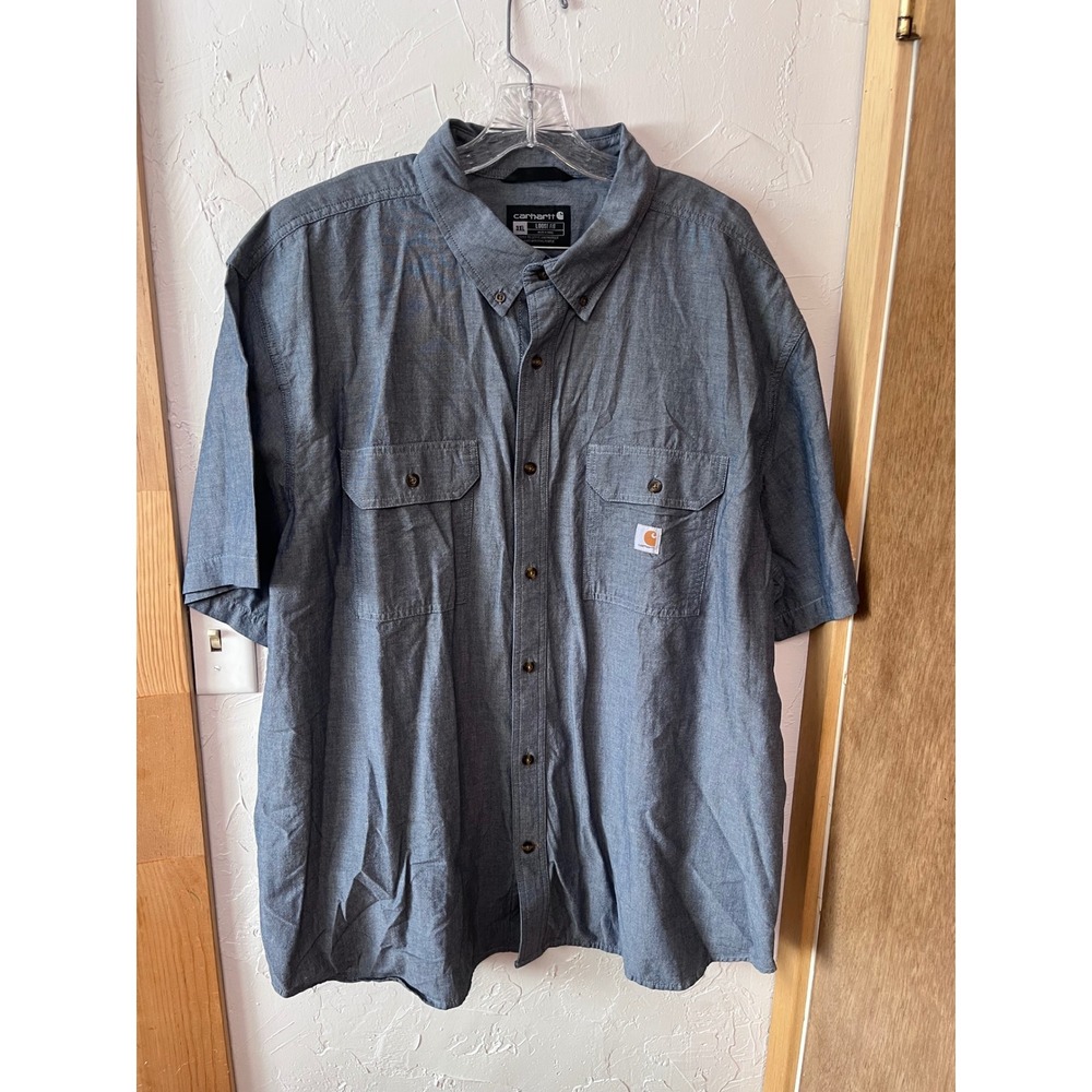 Carhartt Mens 3XL Blue Short Sleeve Button Down Loose Fit Work Shirt TW4369-M